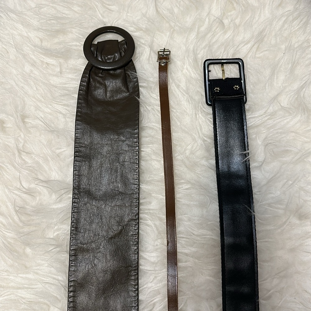 Vintage Lot of 3 Unbranded Brown & Black Buckle Leather Belts